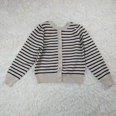 ナノ・ユニバース   パールボタン    ボーダー カーディガン  ベージュ×黒  オフィスカジュアル