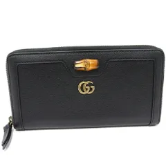 グッチ ラウンドファスナー長財布(小銭入れあり) GGマーモント ダブルG ダイアナ バンブー ジップアラウンドウォレット カーフ ブラック 658634