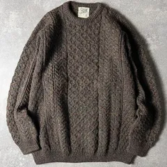 アイルランド製 Carraig Donn ウール フィッシャーマン ニット セーター L / アラン ブラウン ミックス 無地 アランセーター