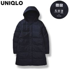 【極暖】 ユニクロ UNIQLO シームレス ダウン コート パーカー キルティング ジャンパー ウィンドブレーカー L ネイビー シティールック カジュアル タウンユース レジャー アウトドア メンズ