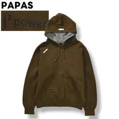パパス PAPAS ロゴ プリント 前V ガゼット パーカー フーディー トレーナー スウェット ラグランスリーブ 裏起毛 M オリーブ x チェック柄 ブラック ホワイト アメリカン カジュアル メンズ