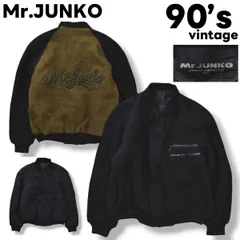 90s ヴィンテージ ミスタージュンコ Mr.JUNKO ウール x ナイロン スタジアム ジャケット スタジャン風 リバーシブル ブルゾン ラグランスリーブ バックロゴ ビッグシルエット L ブラック x オリーブ メンズのサムネイル