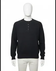 メンズ ブラック ヘンリーネック ニット セーター