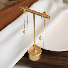 パール ロングイヤリング ゴールド レイヤーデザイン 揺れる 上品 EC003