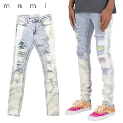 mnml X409 RHINESTONE クラッシュ リペア スキニー デニム パンツ ラインストーン ブルー 青 SKINNY STRETCH DENIM Blue ミニマル