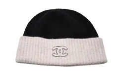 極美品 CHANEL シャネル ビーニー ニット帽 A62COEHL カシミア ブラック ベージュ ココマーク中古 4b011804