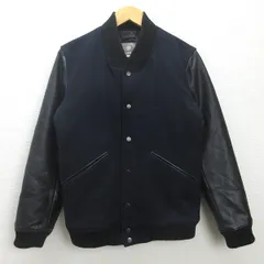 K■ナノユニバース/NANO&CO nano universe 袖PUレザー スタジアムジャンパー【M】紺黒/MENS■52【中古】