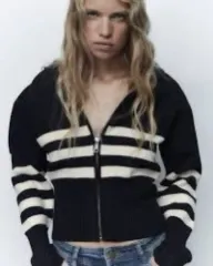 ザラ ストライプ ニット ジップアップ 新品