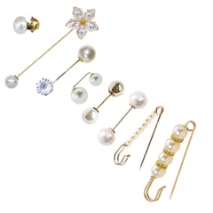 【特価セール】ブローチ 人工真珠 安全ブローチピン 8個 ストールピン 合金 双頭 装飾用 プレゼント 安全ピン 滑り止めピン ケース付き 襟ピン スカーフ留め パーティー パール 結婚式