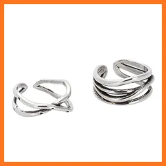 【新品】 [ALOHAMONI] ヴィンテージ リング 2点セット 4連カーブリング & クロスツイストリング シルバー リング シルバー925 指輪 喜平 チェーン フリーサイズ レディース 韓国 オルチャン 0