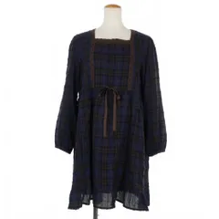 ピンクハウス PINK HOUSE スクエアネック チェック シャツワンピース ウール レース 紺 茶 ネイビー ブラウン