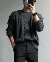 ケーブルニット セーター チャコール