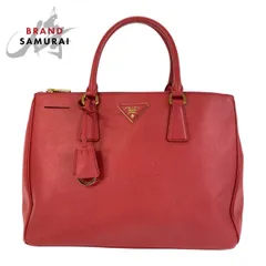 美品 PRADA プラダ サフィアーノ ガレリア 三角ロゴプレート レッド ゴールド金具 レザー トートバッグ ハンドバッグ レディース 410950【中古】