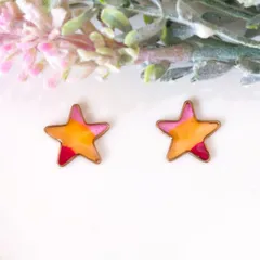 no.437　レジン　星　暖色系　ピアス　イヤリング　ハンドメイド