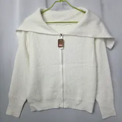 レディース アイボリー ニット カーディガン ジップアップ M-L