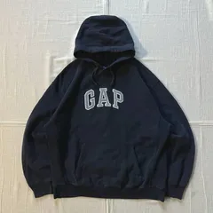 希少　旧紺タグ　90s　archive　OLD GAP　オールドギャップ　プルオーバーパーカー　デカロゴワッペン　スウェット生地　サイドリブ編み　ビッグサイズ　紺色　L　Y2K　ストリート　C-BOY　big logo patch pullover parka