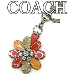コーチ COACH レザー フラワー キーホルダー バッグチャーム 花モチーフ ラインストーン クリスタル メタルフック シルバー金具 キーリング マルチカラー ステッチ 立体デザイン 華やか 可愛い ポップ デイリー バッグアクセサリー キーチャーム