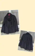 黒色 ファー装飾 ウール コート