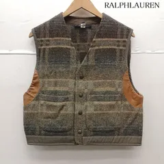 ラルフローレン 80s 90s ウール ベスト ジャケット チェック柄 レザートリム USA製 メンズ M ISItems【USED】【古着】【中古】50152857