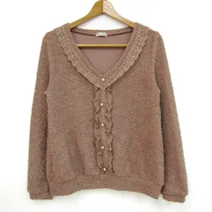 アクシーズファム ニット トップス 長袖 Vネック レース フリル レディース Mサイズ ピンク axes femme 【中古】