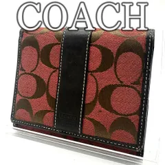 コーチ COACH シグネチャー 二つ折り財布 キャンバス×レザー レッド×ブラウン フラップ式 コンパクトウォレット スナップ開閉 小銭入れ付き カード収納多数 札入れ仕切り  ミニマル 薄型 軽量 デイリー カジュアル モード クラシック Y2K