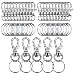 【在庫セール】25個セット キーホルダー金具 二重リング キーホルダー 回転フック ワンタッチで取り外し 平キーリング 2連リング付き キーホルダー キーリング DIY用 手芸用品 シルバーカラー