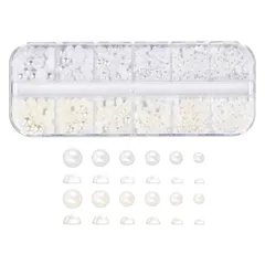 【在庫処分】【LEISURE CLUB】 ネイル パール 半円パール 6サイズ 半丸 ホワイト 3Dネイルデザイン デコレーション ジェルネイルレジン用 収納ケース付き ハンドメイド 手芸 クラフト DIY 素材(ホワイト＋ベージュ)