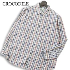 CROCODILE クロコダイル 通年 ワニ刺繍 日本製生地★ 長袖 チェック ボタンダウン シャツ Sz.LL メンズ 大きいサイズ