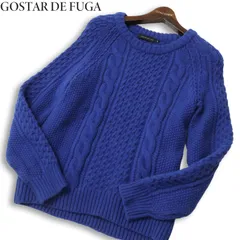 GOSTAR DE FUGA ゴスタール ジ フーガ 秋冬 ウール★ クルーネック ケーブル ニット セーター Sz.44 メンズ 青系