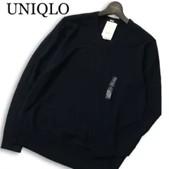 【新品 23AW】UNIQLO ユニクロ エクストラファインメリノ ウール100% Vネック セーター ニット Sz.M メンズ ネイビー 未使用