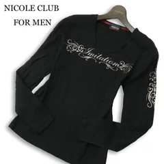 Y2K 00s★ NICOLE CLUB FOR MEN ニコルクラブ フォーメン 通年 バロック調 Uネック ロンT カットソー Sz.46 メンズ 黒
