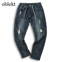 oblekt オブレクト 通年 ダメージ加工★ ストレッチ イージー スウェット デニム パンツ ジーンズ Sz.S メンズ