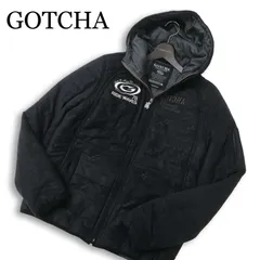 GOTCHA ガッチャ 秋冬★ ロゴ刺繍 総柄 フェイク スウェード フーディー 中綿 ブルゾン ジャケット Sz.M メンズ 黒 サーフ