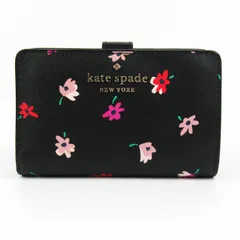 ケイトスペード 二つ折り財布 花柄 小銭入れあり ウォレット フラワーモチーフ レディース ブラック Kate Spade 【中古】