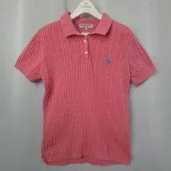 U S POLO ASSN ピンク ケーブル編み KARA（カラ） 半袖 ニット S