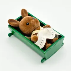 【初期】シルバニアファミリー ブラウンウサギの赤ちゃん (ポーズ固定) 緑のゆりかご