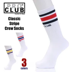【新品・未使用】プロクラブ 靴下 メンズ PRO CLUB Classic Stripe Crew Socks ソックス ストライプ ロング クルーソックス 厚手 3本ライン 3本線 ロゴ USA ブランド 白 ホワイト 03pc0902のサムネイル