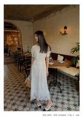 ワンピース ミモレ丈 パフスリ ナチュラル ガーリー ドレス