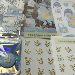 율밤곰 クリームブルーパンダ レイ 団子 ぬいぐるみ シールステッカー バッジ まとめ