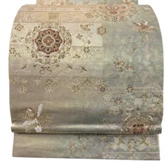 【美品】 袋帯 秀品 正倉院鏡裏華文 花鳥 刺繍 金銀糸 金色 六通 正絹 【中古】