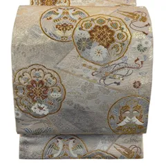 【美品】 袋帯 秀品 華文 花鳥 金銀糸 刺繍 金色 六通 正絹 【中古】