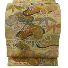 【美品】 袋帯 名品 松竹梅 菊 金糸 金色 六通 正絹 【中古】