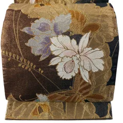 【美品】 袋帯 秀品 蝶 花 金銀糸 箔 金色 六通 正絹 【中古】