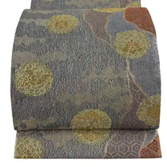 【美品】 袋帯 秀品 花唐草 鳥 金糸 ラメ糸 灰緑 六通 正絹 【中古】