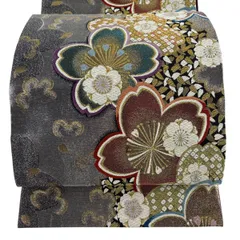 【美品】 袋帯 秀品 桜 花びら 箔 唐織 銀色 六通 正絹 【中古】