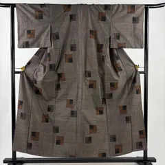 紬 身丈154.5cm 裄丈62.5cm S 袷 色紙 蝶 焦茶色 正絹 秀品 【中古】