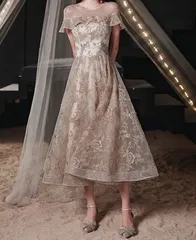 ワンピース 花柄 レース ドレス オフショルダー フリル フレア