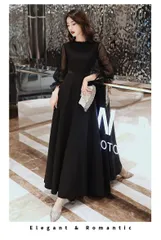 ワンピース 黒 シースルー ドレス 結婚 ロング