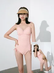 ワンピース 水着 レトロチェック ビキニ フリル