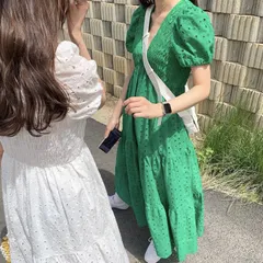 ワンピース 大人可愛い リゾート マキシ 半袖 Vネック 夏 全4色